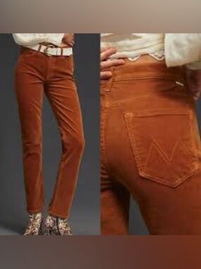 MOTHER | Mid-Rise Dazzler Ankle Rust Orange Corduroy Jeans